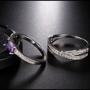 Purple Zircon Silver Plated Solitaire Ring Set.